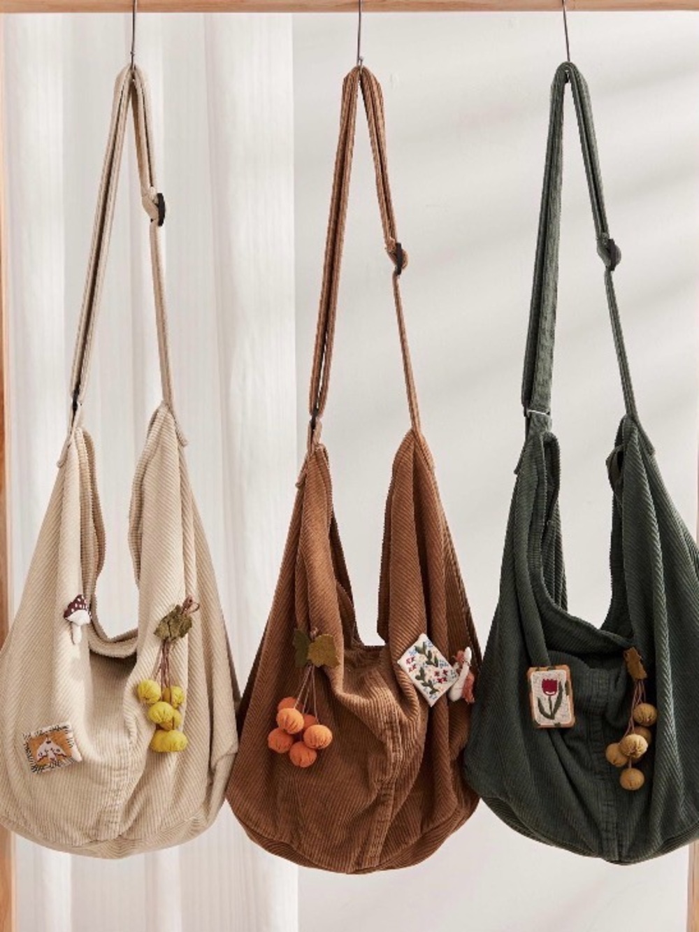 Casual Corduroy Hobo Bag in Cream